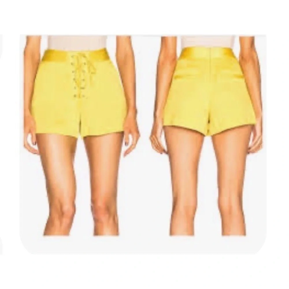 Veronica Beard Lulu Yellow Lace Up High Waisted Shorts Size 4 18032036271 NEW - Picture 1 of 9